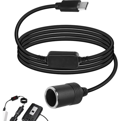 USB C vers Allume Cigare, Adaptateur USB C 12V Voiture, Câble USB C Mâle vers Allume Cigare avec Interrupteur de Tension 12V et Voltmètre LED pour GPS Voiture DVR, Éclairage LED, Câble Long 3,2M (1/5)