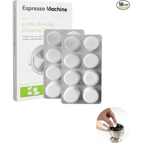 Lot de 16 pastilles nettoyantes polyvalentes pour machine à café italienne — Éliminent efficacement les résidus tenaces, rehaussent la saveur du café, faciles à utiliser et économiques (1/5)