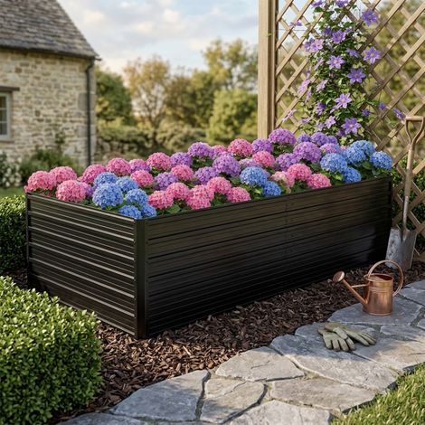 Carré potager métal 219 x 112 x 64 cm, bac de jardin surélevé noir anti-rouille (1/5)
