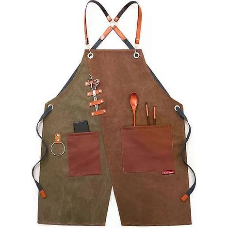 Tablier en denim vert et jaune avec fermeture à crochet pour coiffeurs et serveurs (1/5)