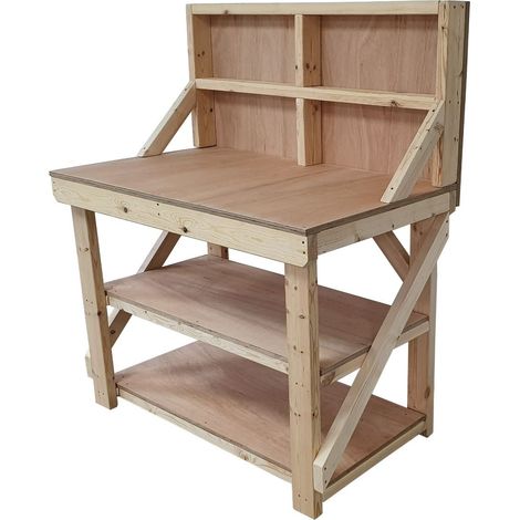 Wooden Eucalyptus PLY Top Workbench, 5ft (150cm) With back panel and Double shelf