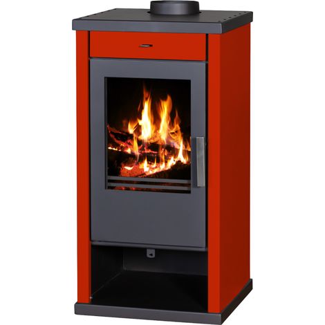 Poêle à bois Vanessa Lux – 9 kW avec panneaux latéraux bordeaux et design élégant (1/2)