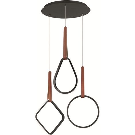 Lampada a sospensione 49 cm Led REGOLI in metallo con 3 elementi in ecopelle MIX (1/5)