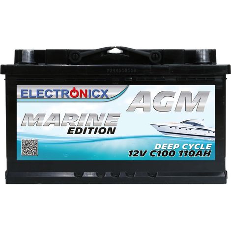 AGM Batterie 110AH Electronicx Marine Edition Boot Schiff Versorgungsbatterie 12V Akku Deep Bootsbatterie Autobatterie Solarbatterie Solar Batterien… (1/5)
