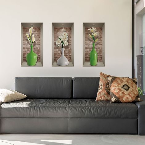 Sticker effet 3D vases et fleurs blanches 60 x 90 cm (1/5)