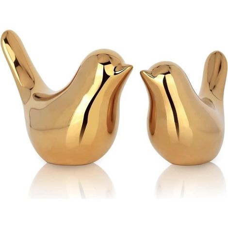 Petit Oiseau Decoratif,Lot de 2 statues de petit animal,Oiseau decoration,Statue decoration interieur,doré sculptures décoratives