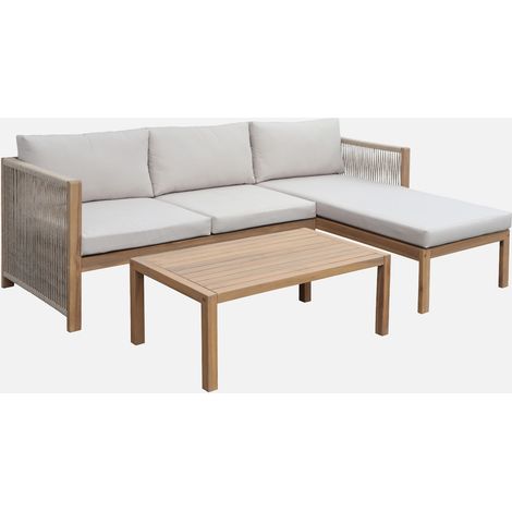 Set da giardino angolare in legno di acacia e corda per 4 persone (1/5)