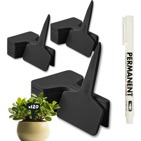 120 étiquettes de jardin noires + marqueur blanc Étiquettes de jardin en plastique pour usage extérieur Imperméables, réutilisables et (1/2)