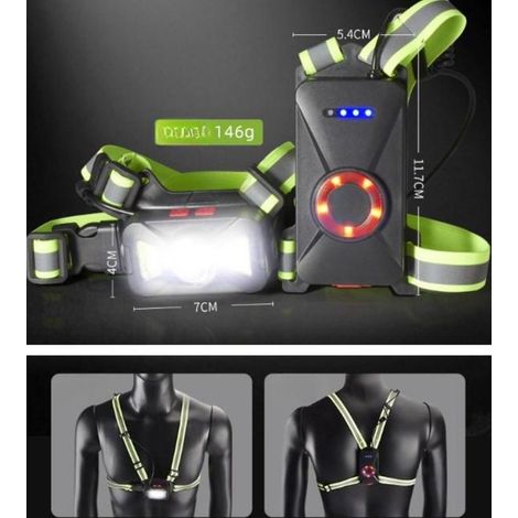 Lampe de Course à Pied, Angle de Faisceau réglable à 120° 500 lumens, Bande réfléchissante à 360°, Rechargeable par USB, Lampe de Nuit pour Le Torse à Del,Idéal pour Courir, Escalade, Pêche