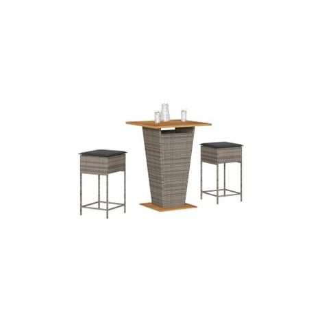 Ensemble de bar de jardin 3 pcs et coussins gris résine tressée (1/5)