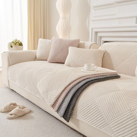 Sofa Cover Full Protection Non-Slip Washable Sofa Cover for 1/2/3/4 Seater Sofa Cover Universal Non-Slip Washable U-Shaped Corner L-Shaped Sofa Cover (White, 90 x 150 cm) (1/5)