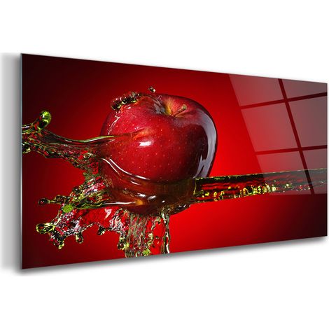 Tableau sur verre – 120 x 60 cm - Tableau mural décoratif - Verre Décorative - Pomme Rouge (1/5)