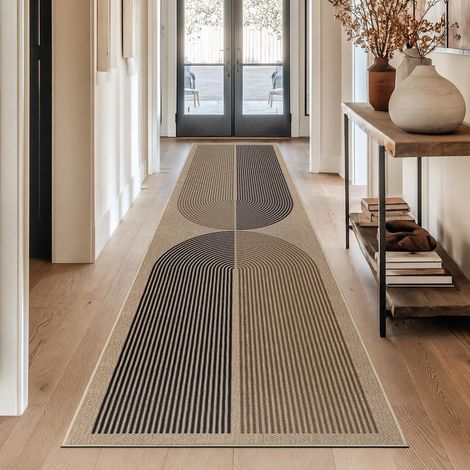 Tapis de couloir 80 x 300 cm avec aspect jute, tapis de cuisine, lavable naturellement, tapis noir et marron, antidérapant, pour couloir, cuisine, chambre, balcon (1/5)