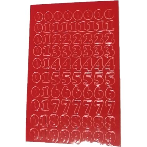 Números autoadhesivos de lámina de 1 cm, color rojo.