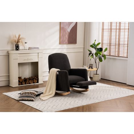 Mecedora con otomana, respaldo alto tela Teddy gris oscuro para salón (1/5)