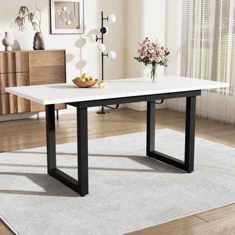 Tavolo da pranzo estensibile 140/180x80x75 cm bianco e nero in MDF stile industriale con struttura stabile (1/5)