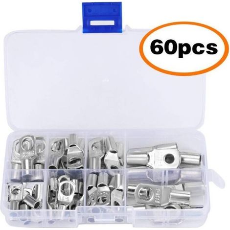 Boulon de trou de cosse électrique, 60 pièces, connecteur en cuivre étamé série SC6-25, sertissage/soudure adapté pour câble de 6m㎡8m㎡10m㎡16m㎡25m㎡ (1/5)