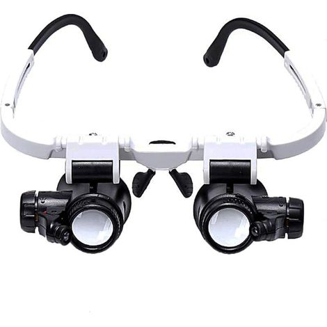 Lunette Loupe avec 2 Lumières LED Loupe Binoculaire Lampe Loupe Grossissante pour Horloger, Lecture, Bijoutier, Couture 8X-15X-23X (1/4)