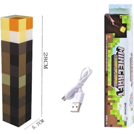 Lampe torche Minecraft Brownstone - Veilleuse LED 28 cm - USB C