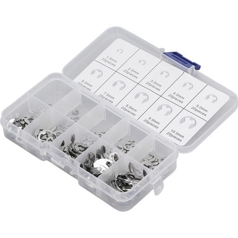Kit de 200 anneaux d'arrêt externes en acier inoxydable, haute résistance, pour roulements, arbres et axes (1/5)