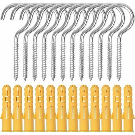 12pcs Grand Crochet à Oeil Visser, M6 X 90mm Crochets Piton à Visser en Acier Inoxydable, Crochets à Vis de Plafond à Vis avec Tubes D'extension Pour Paniers Suspendus, Tasses, Mur, Jardin (A) (1/5)