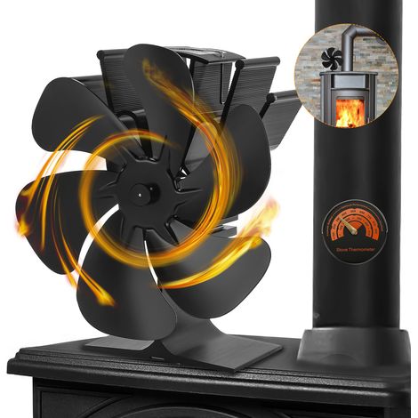 Jopassy Ventilatore per stufe, ventilatore termico silenzioso a 6 lame per stufe a legna, distribuzione efficiente del calore in inverno (1/5)