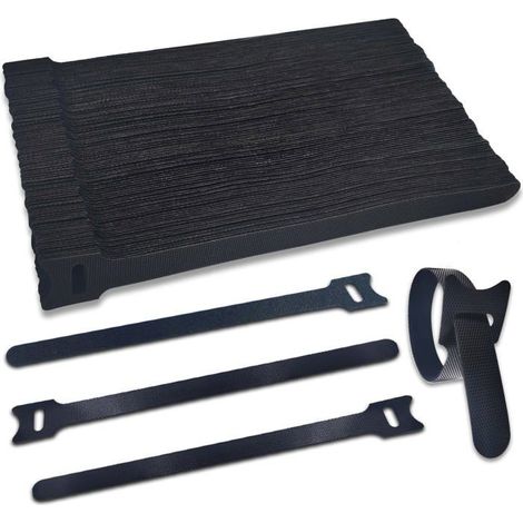 Attache Cable 100 Pcs, Sangles Câble 200mmx12mm , Réutilisables Serre Cable, Organisateur Rangement Cable (Noir) (1/5)
