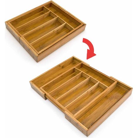 Portaposate Estensibile da Cassetto Cucina Porta Posate in Legno Bambù 37x31cm (1/4)