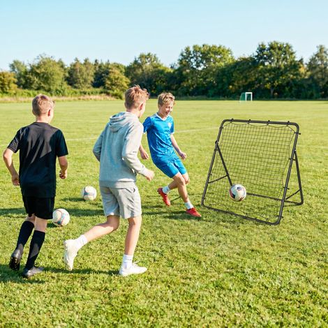 Filet d'entraînement multi-sports noir à 5 angles réglables, rebond pour football et autres sports.