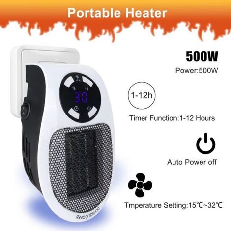 Radiateur Soufflant 500W, Mini Radiateur électrique Portable avec Affichage LED et Thermostat Numérique, Safe Silent Power Upgrade C (1/4)
