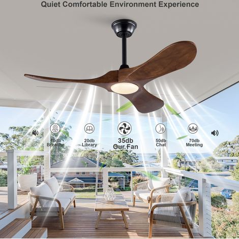 Ventilateur de plafond avec lumière 42" 3 pales bois massif, télécommande, noir HAVRYA (1/5)