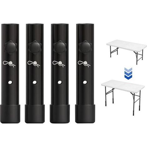 4 Pcs Rehausseurs de Pieds de Table Ajustable 20cm Noir Rallonges de Pieds de Table pour Table Pliante (1/5)