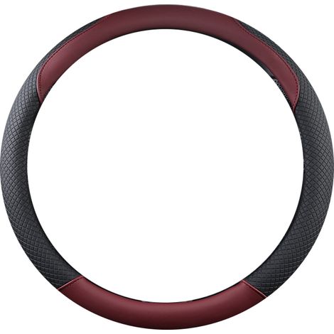Cubre Volante - Cuero Sintético Antideslizante - Transpirable - Fibra de Carbono - Ajuste Universal 37-39 cm - Negro Burdeos (1/5)