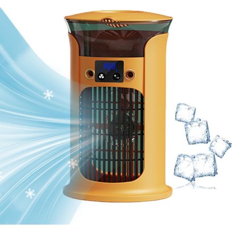Ventilateur brumisateur jaune – Brume froide – Réservoir d'eau – Flux transversal – Écran LED – Tactile – Silencieux – Compact – Pour bureau, voiture, cuisine, dortoir (1/4)
