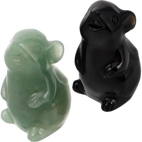 Handgeschnitzte Kristallmaus Tierfiguren 2 Stück aus Naturkristall Dekoration for Bücherregal (1/5)