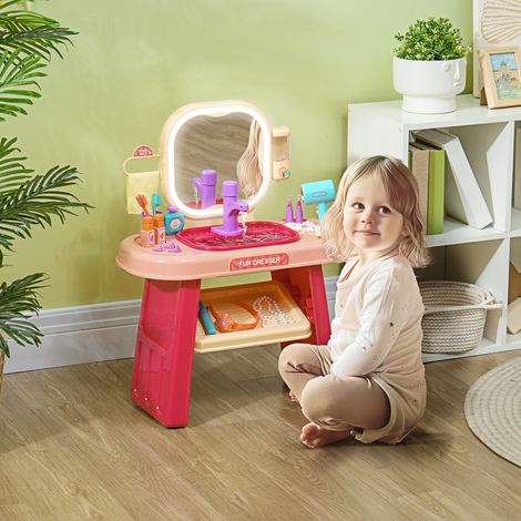 Rose - Coiffeuse pour enfants avec miroir, lumière LED, 23 accessoires (1/4)