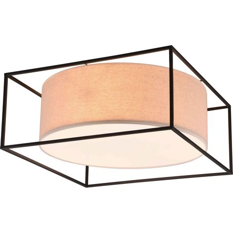 ROSS PLAFONIERA STRUTTURA METALLO NERO PARALUME TORTORA 50CM X 50CM 3 LUCI ATTACCO E27 (1/3)