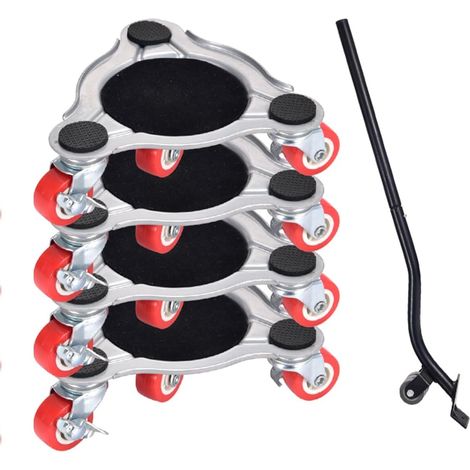 Kit Roulettes Meubles - Charge 400 kg - Roulette Pivotante avec Frein - Lève-Meuble Inclus - Pour Canapé Commode Armoire - 4 Roulettes + 1 Lève-Meuble