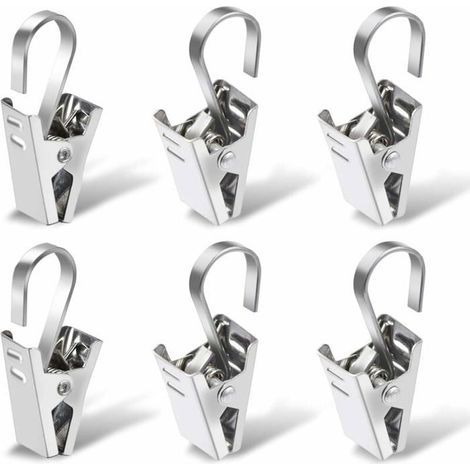 Curtain rings with clips -  - 100 pieces - Stainless steel - Silver - Rustproof