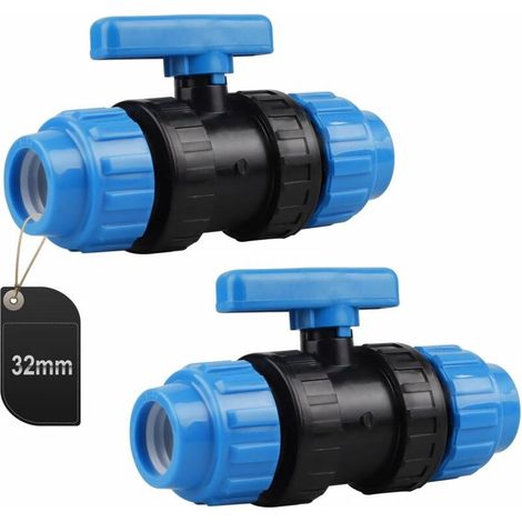 2 Pièces Connecteur en PP pour Tuyau d'eau, Connecteur de Serrage pour Tuyaux en PE, 32mm (Bleu) (1/5)