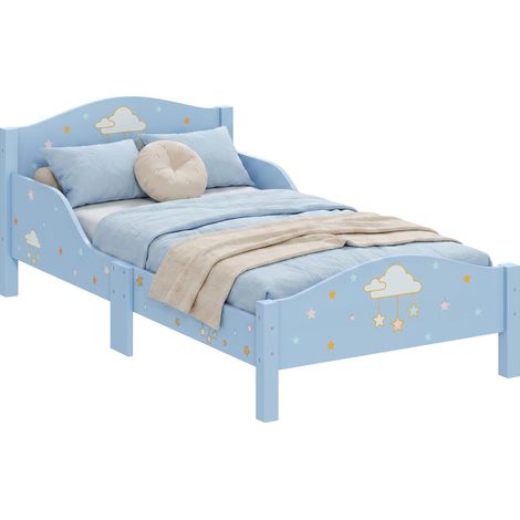Lit pour enfant - AIYAPLAY - avec barrières de sécurité - joli motif nuage - bois - 140x70 cm - rose (1/5)