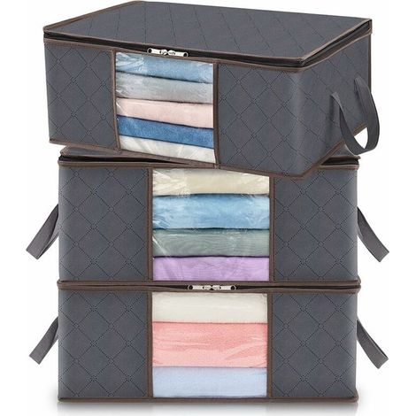 Jusch – Lot de 3 sacs de rangement 35L – Pliable sous lit – Housse avec fenêtre transparente – Tissu non tissé incolore – 48x36x20 cm (1/5)