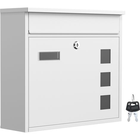 Wiltec – Boîte aux lettres murale verrouillable en acier galvanisé – Blanche – Dimensions 360 x 115 x 320 mm – Clapet et fenêtre porte-nom