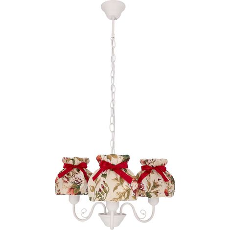 Lustre blanc Rozano abat-jour tissu fleuri 3xE27 rubans (1/3)