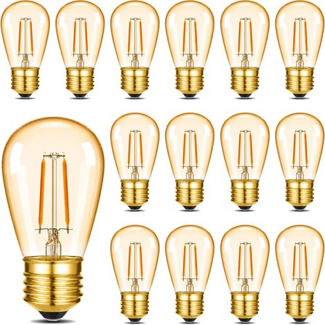 Ampoule E27 LED ST45 S14 Blanc Chaud 2200K 1W équivalent à 10 Watt Ampoule LED Filament Vintage Ampoule chaîne lumineuse verre ambre 220V-240V, Non Dimmable, lot de 15 (1/5)