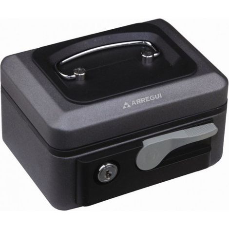 ARREGUI Popup C9746 Caja Caudales con Llave y Pulsador de Apertura para Contar y Transportar Dinero, Caja de Seguridad de acero y bandeja interior, Caja fuerte portatil 30 cm de ancho, Gris grafito