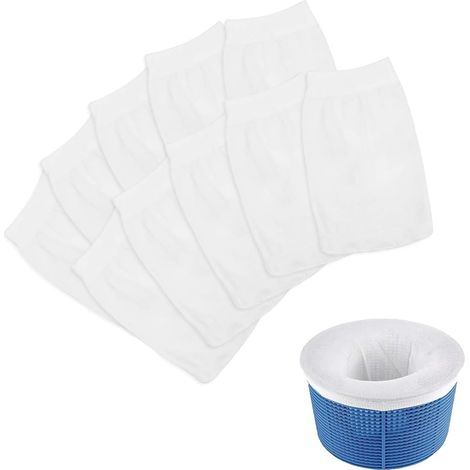 Chaussette Skimmer Piscine Maille Fine 10 Pcs Réutilisable  Maille ultra-fine capte débris pollen,Lavable et réutilisable durable,Convient aux paniers skimmer 7-19 cm (1/5)