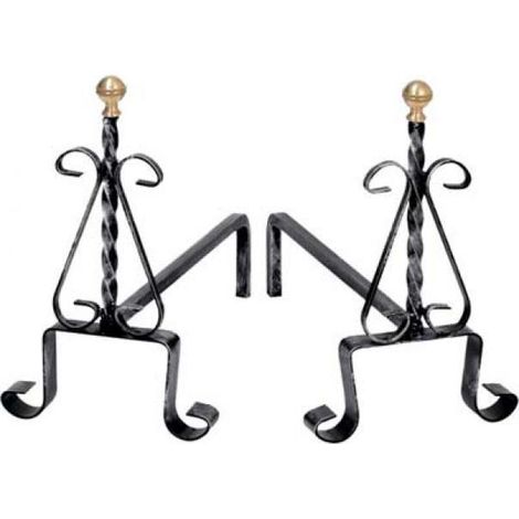 Alari camino tortiglione + ricci ferro battuto + pomi ottone cm 35 h.cm 30 cf=pz 2 (1/4)