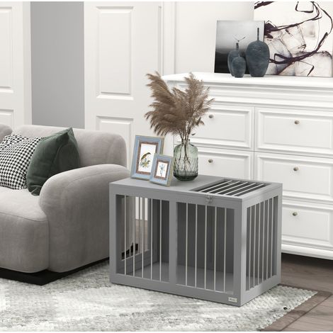 Gabbia per cani 80x50x56.5 cm, 2 porte chiudibili, fondo rialzato, in acciaio e MDF, grigio (1/5)