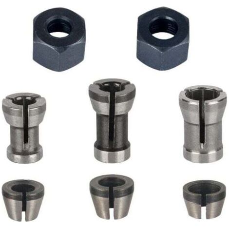 FENOPLASTICAMandrin de Fraiseuse - Lot de 8, Collet Mandrin Affleureuse (6 mm, 6.35 mm, 8 mm), Pince de Serrage Defonceuse, Adaptateurs de Pince (1/4)